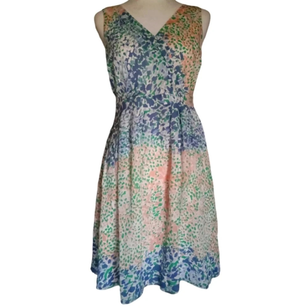 Boden Abstract Animal Print Floral Fit & Flare Silk Dress Midi Length Size 4P